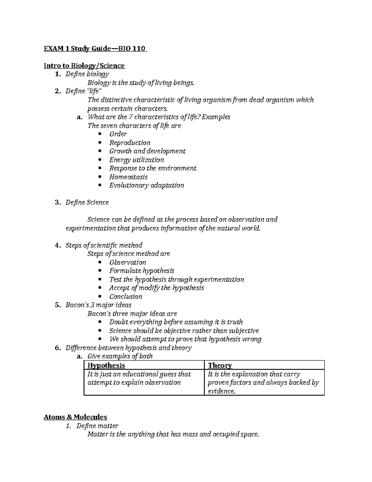 EXAM 1 Study Guide—BIO 110 (2)2asmi1 - EXAM 1 Study Guide—BIO 110 Intro ...