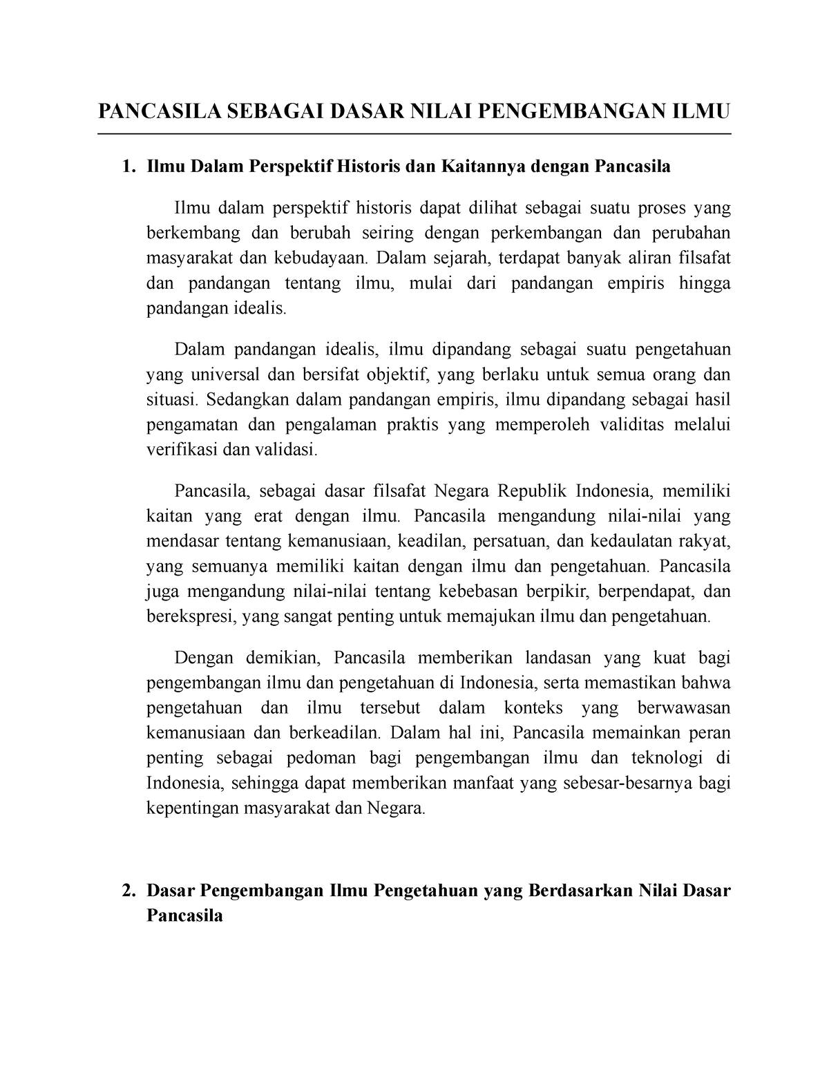 Pancasila Sebagai Dasar Nilai Pengembangan Ilmu - PANCASILA SEBAGAI ...