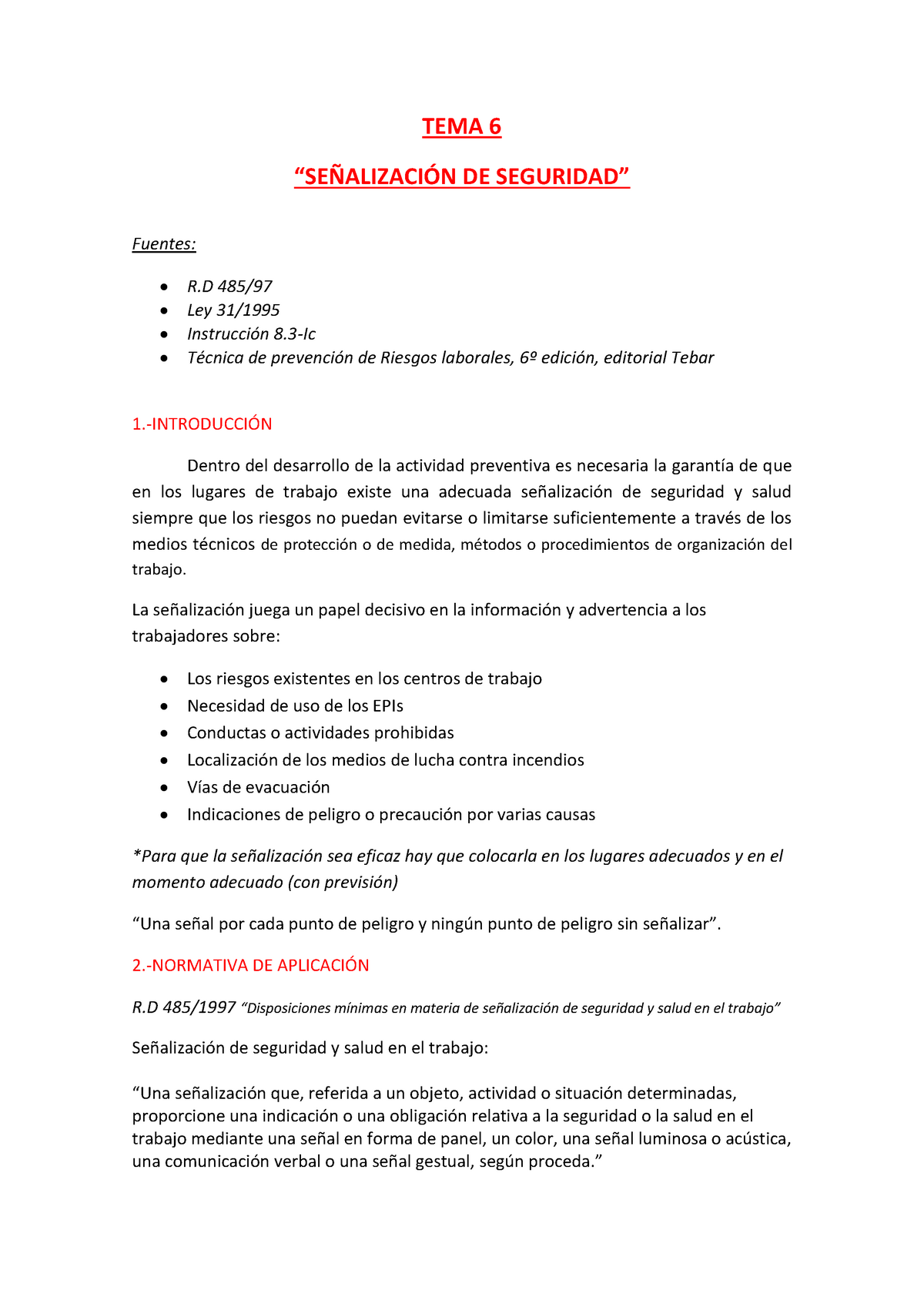 Tema 6 Senalizacion De Seguridad Tema Se Alizaci De Seguridad Fuentes 485 97 Studocu