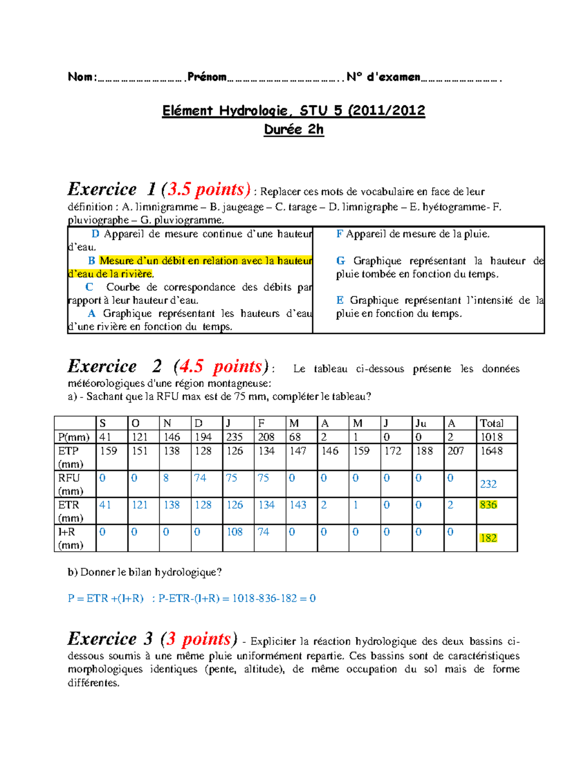 Examen Hydrologie Studocu