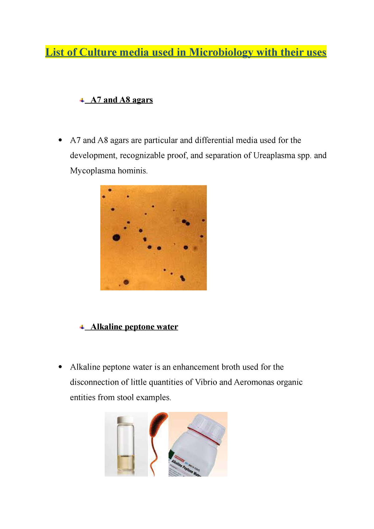 Culture media used in Microbiology