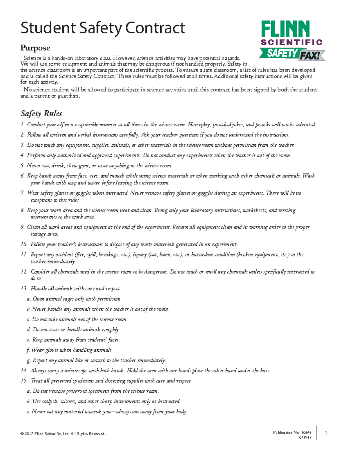 Safety contract Student Safety Contract Purpose Science is a handson