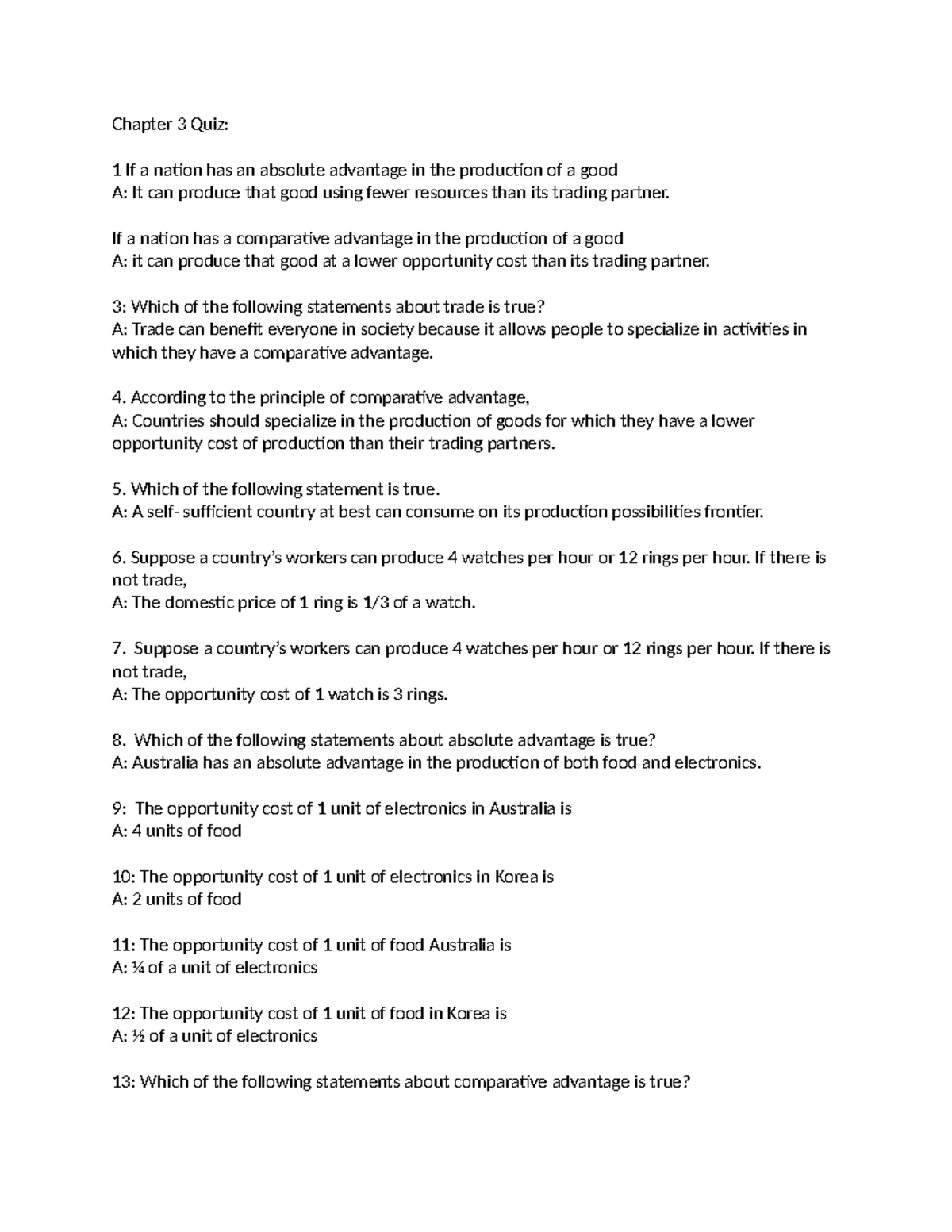 Chapter 3 Quiz - Chapter 3 Quiz: 1 If A Nation Has An Absolute ...