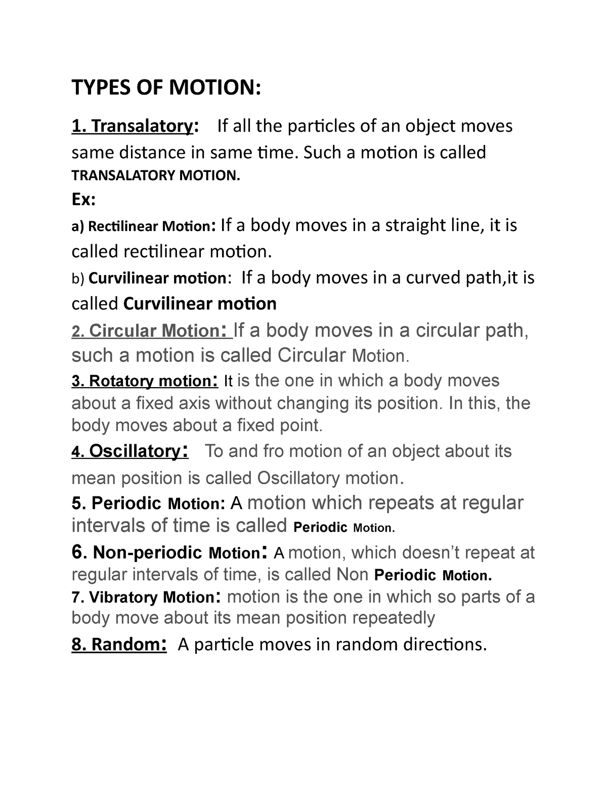 Types of motion