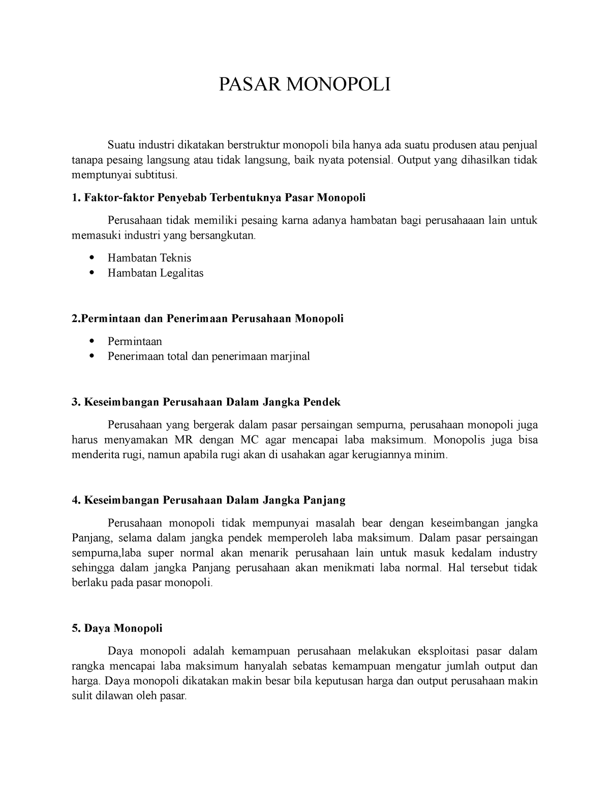 Pasar Monopoli - Lecture Notes - PASAR MONOPOLI Suatu Industri ...