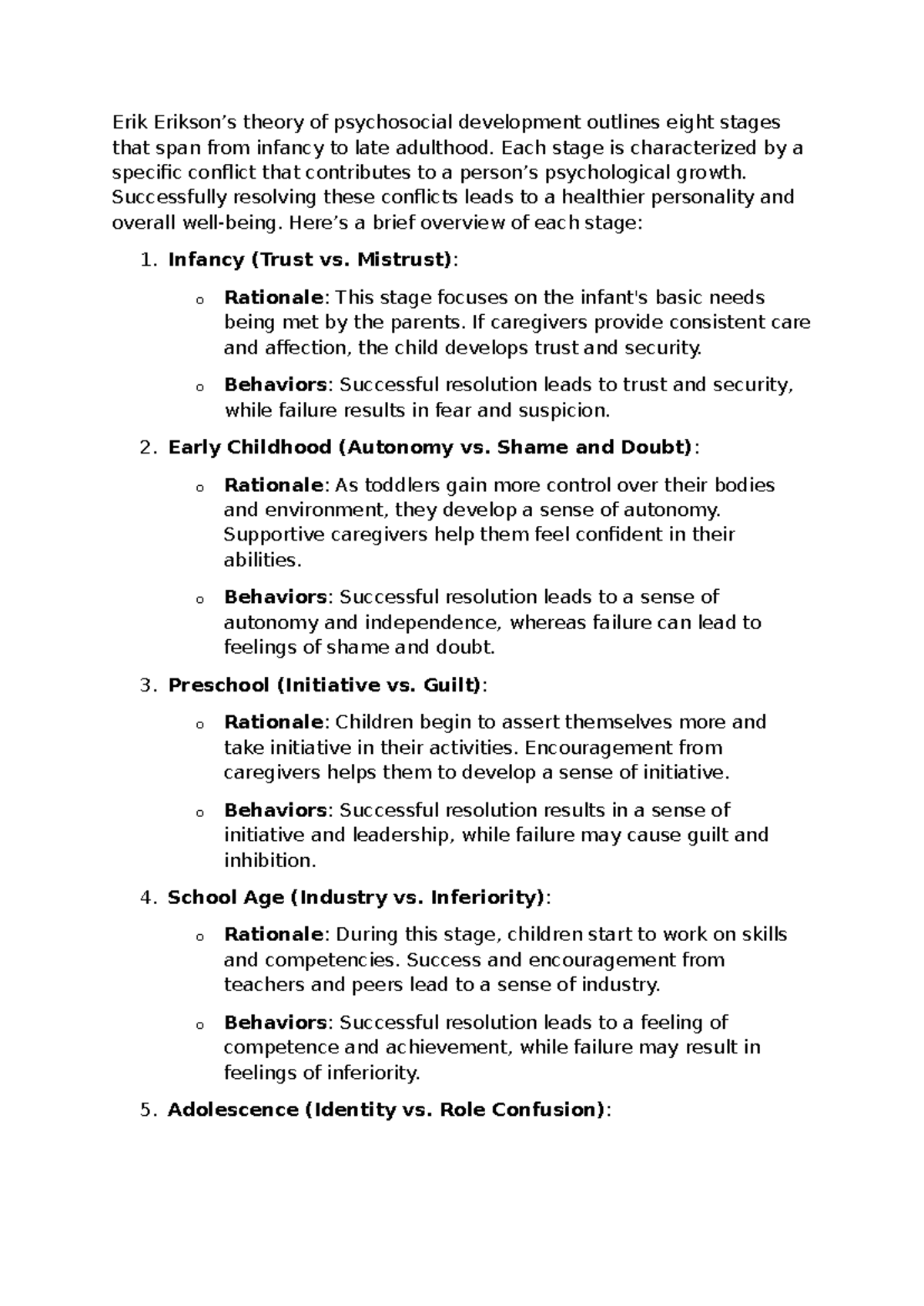 Erik Erikson Theory Erik Erikson’s theory of psychosocial development