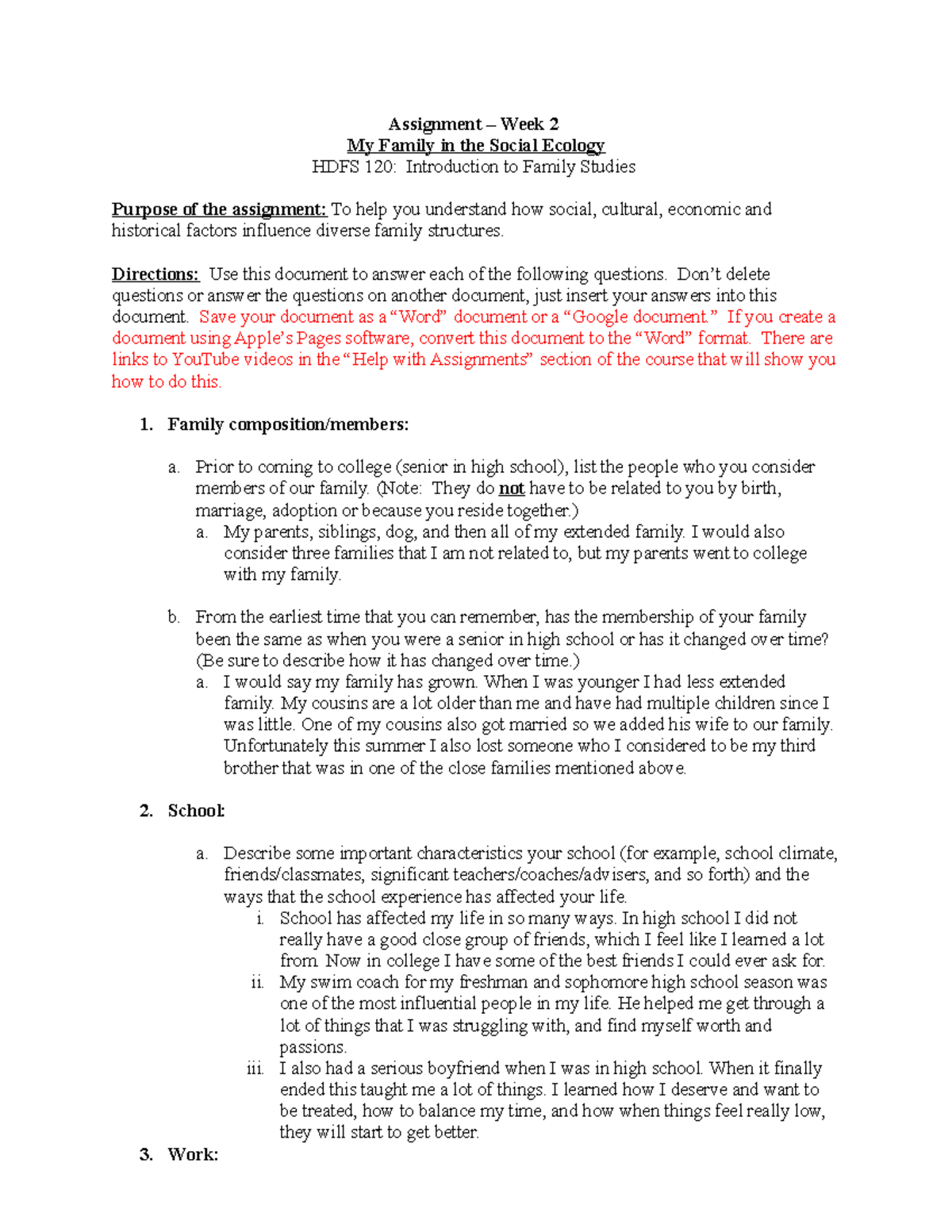 HDFS 120 wk 2 assign - Assignment – Week 2 My Family in the Social ...