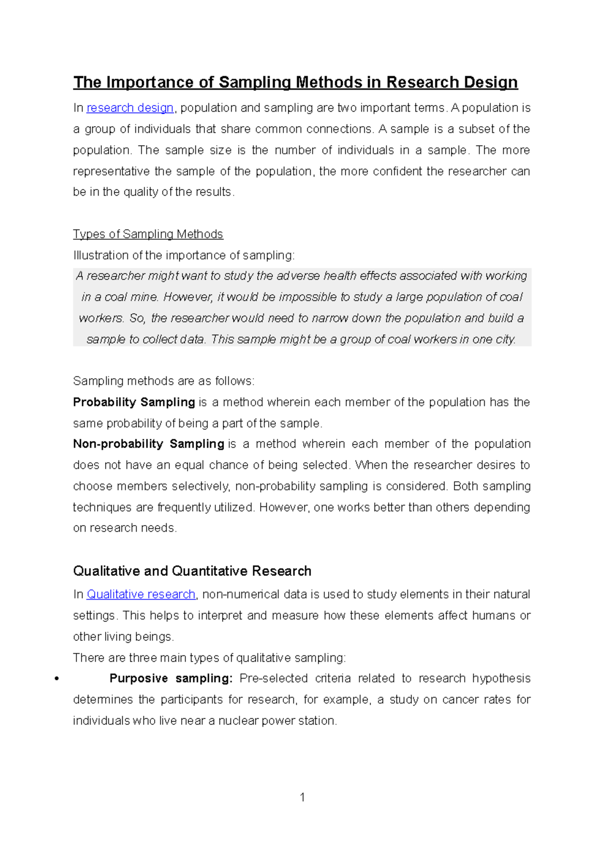 The Importance Of Sampling Methods In Research Design A Population Is 