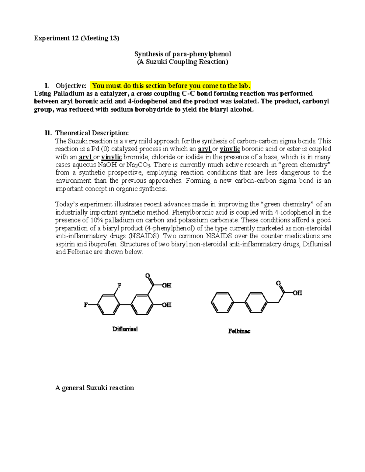 Suzuki Reaction Lab - Experiment 12 (Meeting 13) Synthesis of para ...