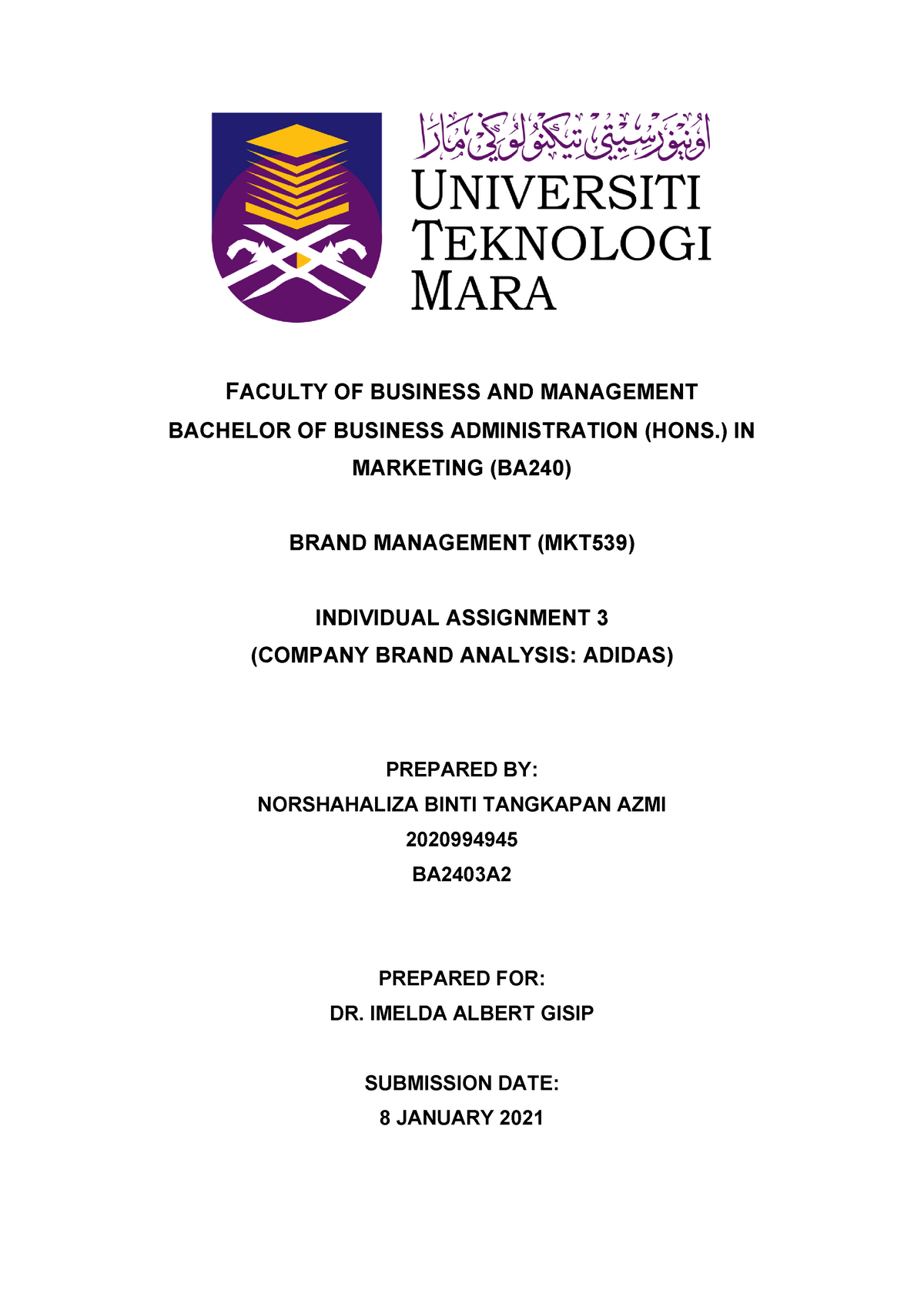 MKT539 Individual Assignment 3 - FACULTY OF BUSINESS AND MANAGEMENT ...