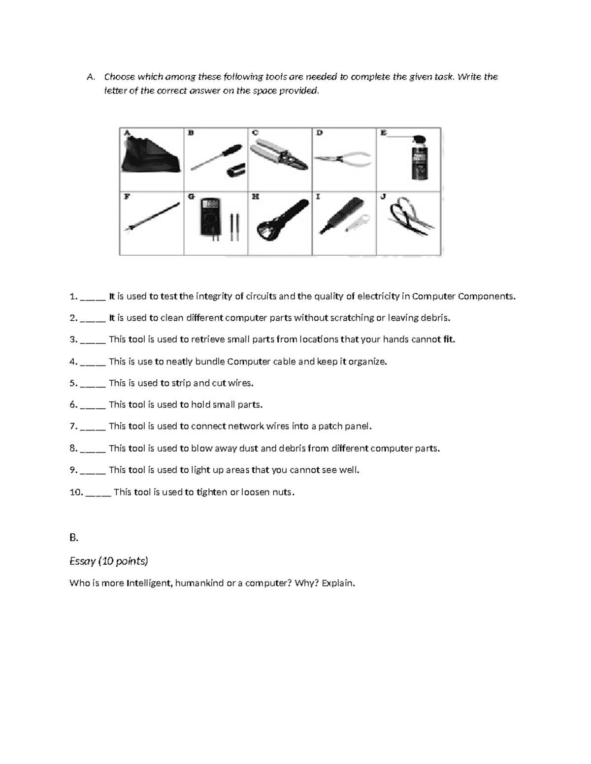 Activity - gngn - A. Choose which among these following tools are ...