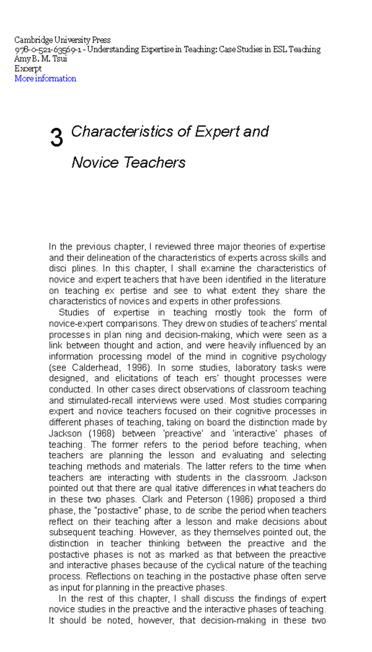 Characteristics Of Experts And Novice Teacher - Cambridge University ...