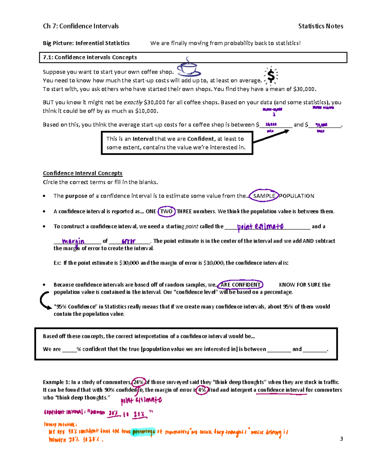 Chapter 7 Notes - 3 Big Picture: Inferential Statistics We are finally ...