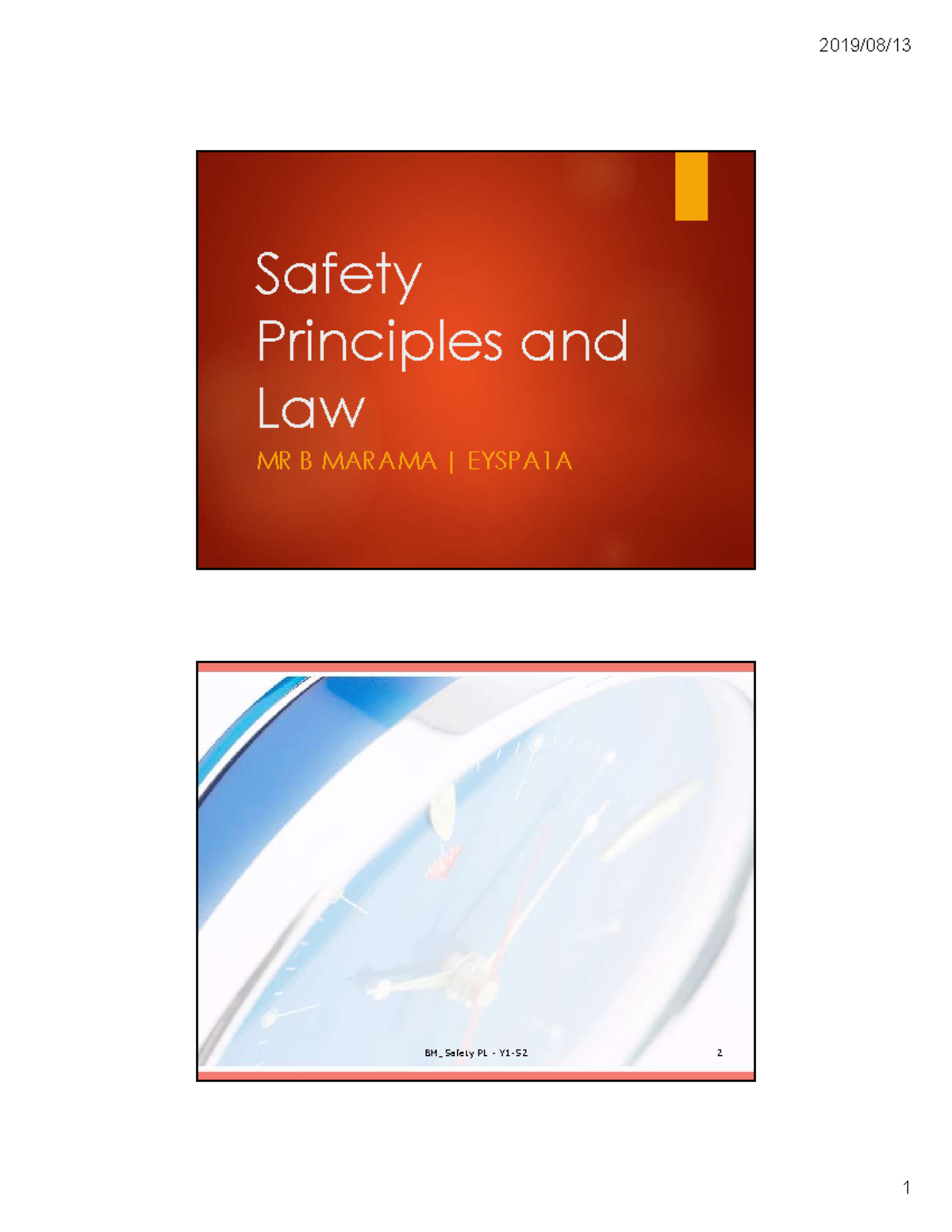 Safety Principles and Law 1 LU1 - Safety Principles and Law MR B MARAMA ...