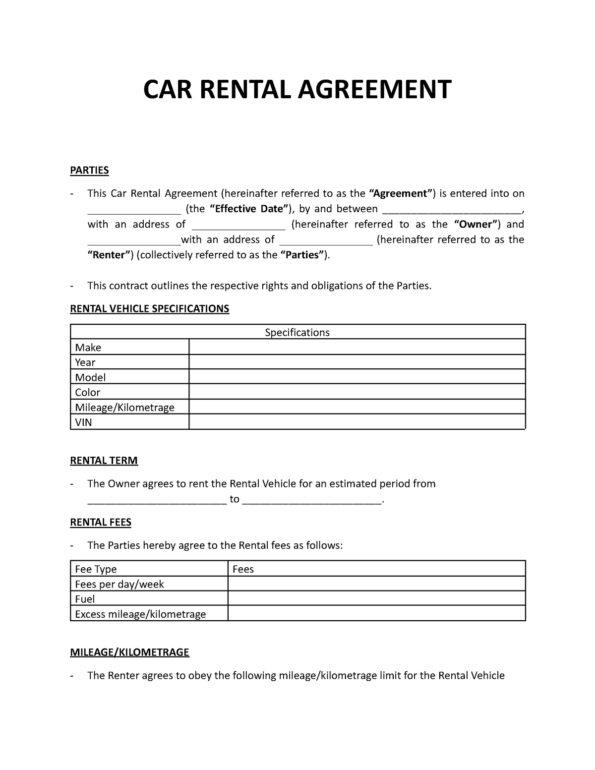 Car-Rental-Agreement - CAR RENTAL AGREEMENT PARTIES This Car Rental ...