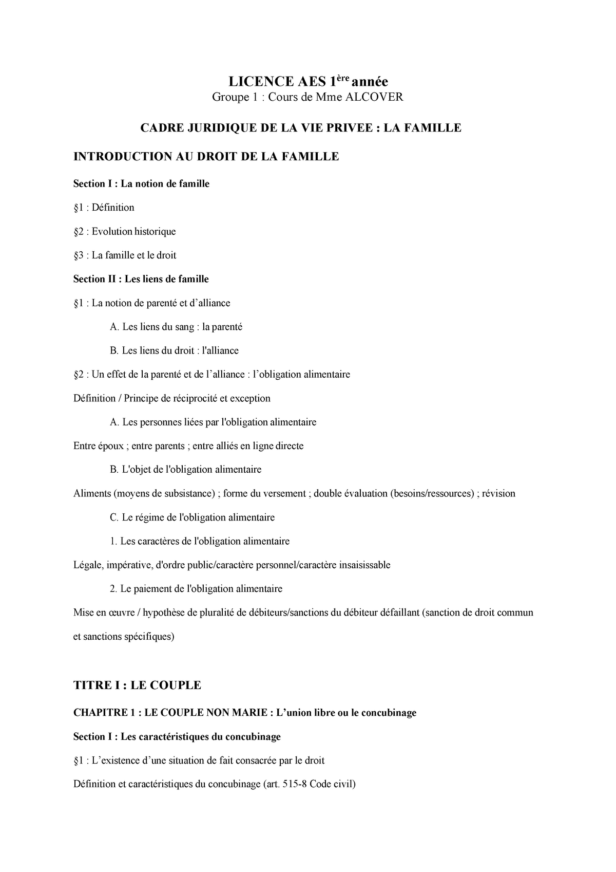 1 Cadre Juridique Plan Cours Du Semestre 2 - LICENCE AES 1ère Année ...