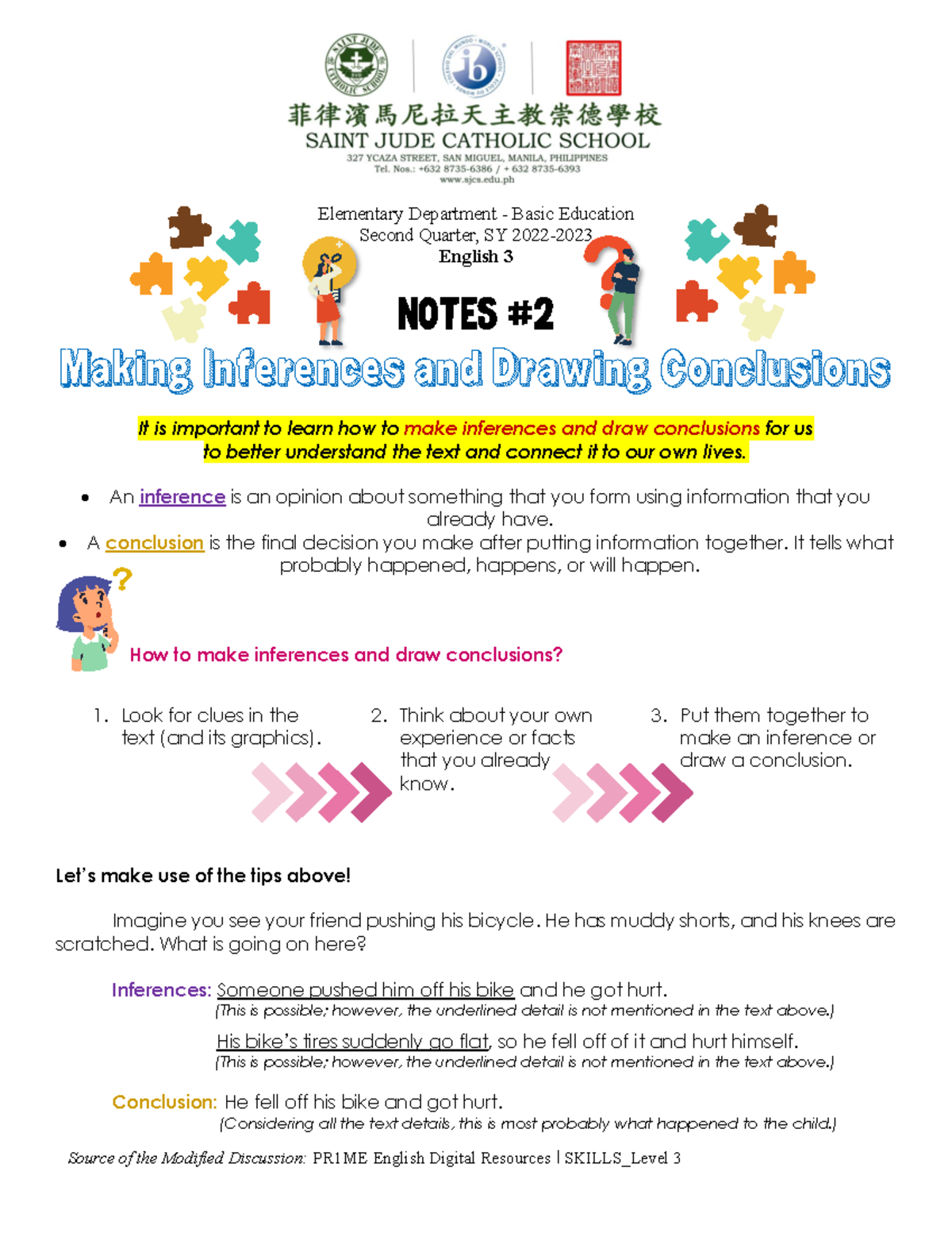 Notes 2 Making Inferences and Drawing Conclusions - Elementary ...