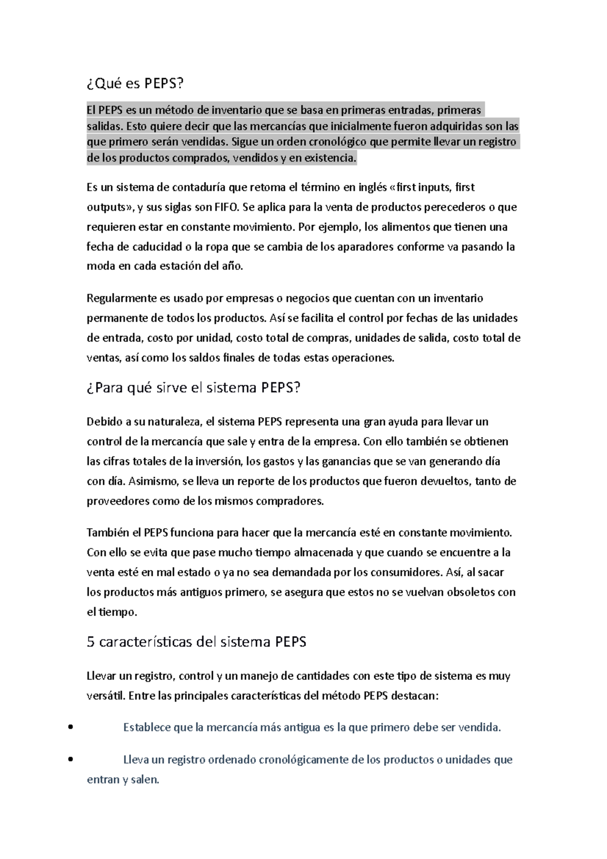 Qué es PEPS Apuntes ¿Qué es PEPS? El PEPS es un método de
