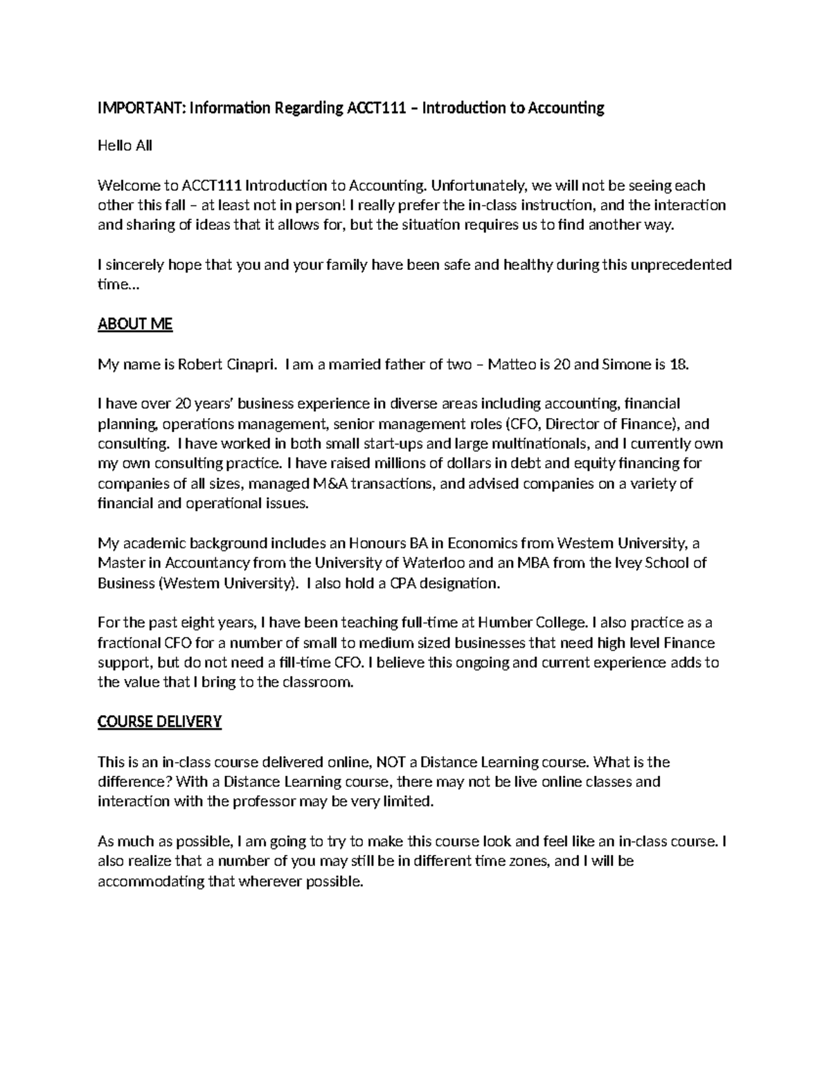 00 - ACCT111 Welcome Message - F2021 v1 - IMPORTANT: Information ...