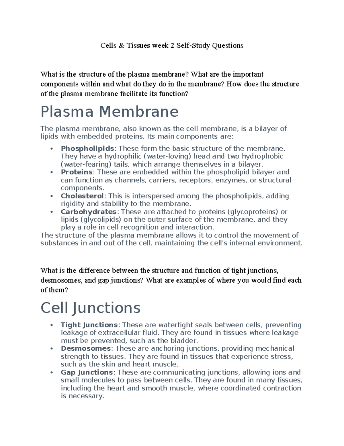Cells & membrane - cell notes - Cells & Tissues week 2 Self-Study ...
