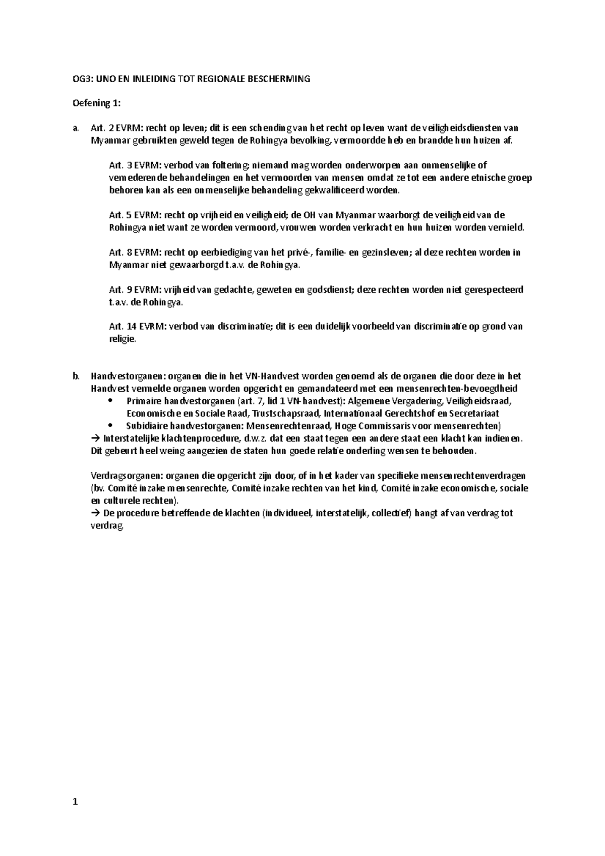 OG3 - OG3: UNO EN INLEIDING TOT REGIONALE BESCHERMING Oefening 1: A ...