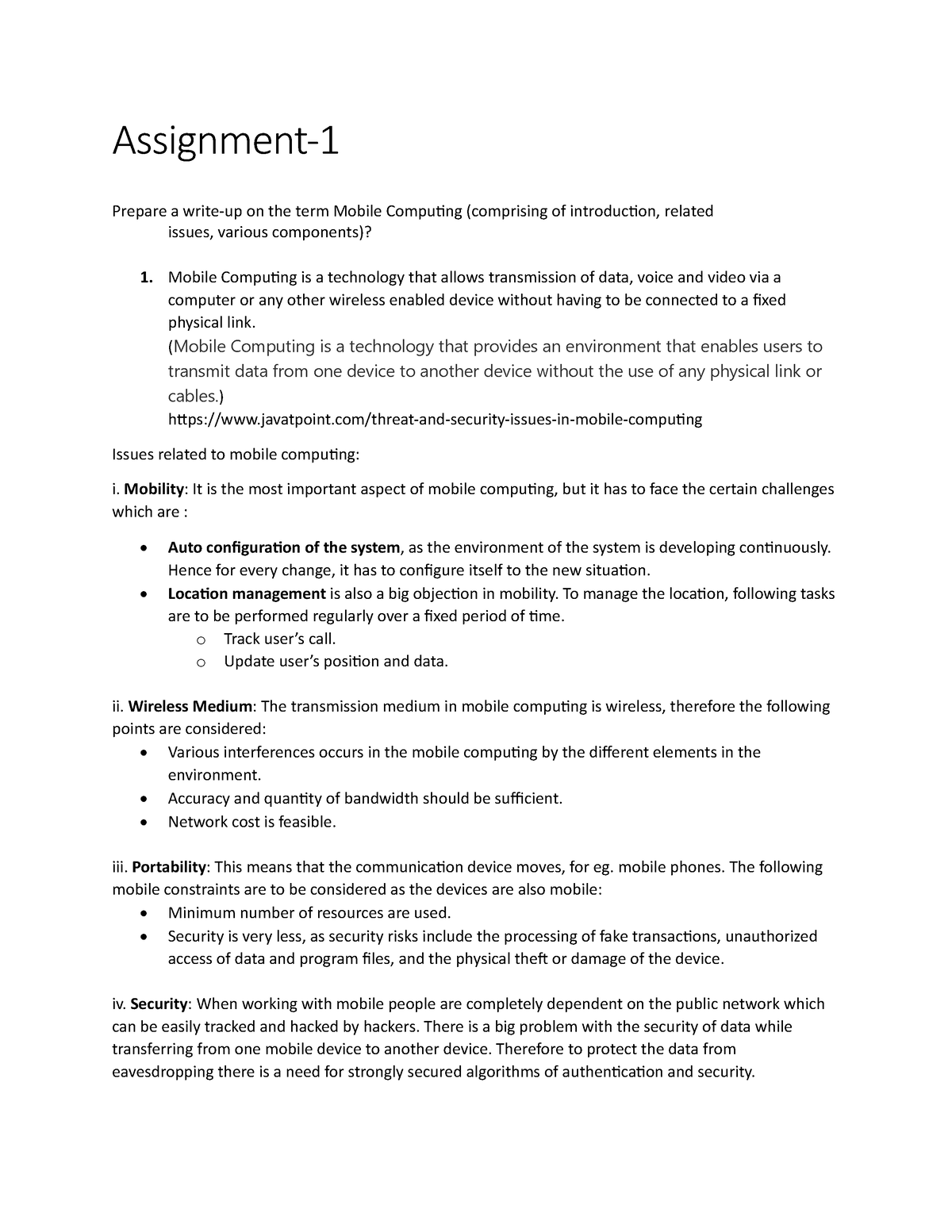 BAH - Assignment- Prepare a write-up on the term Mobile Computing ...