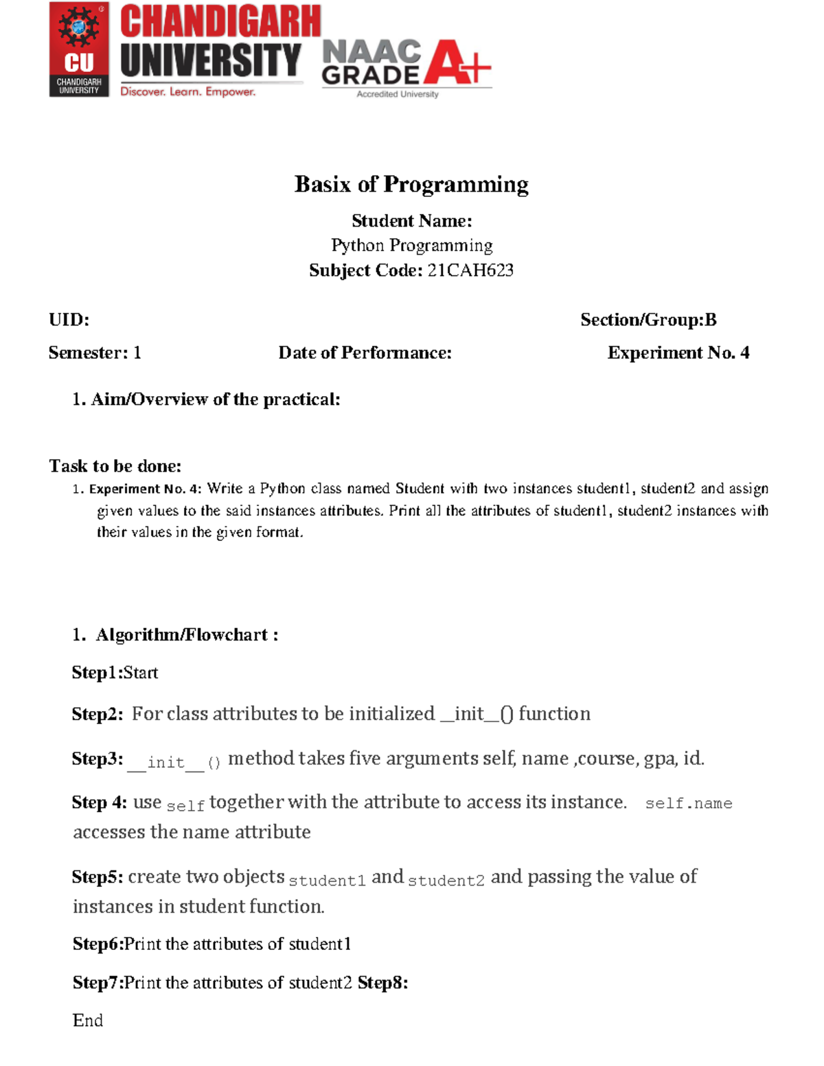 Write a Python class named Student with two instances student1 ...