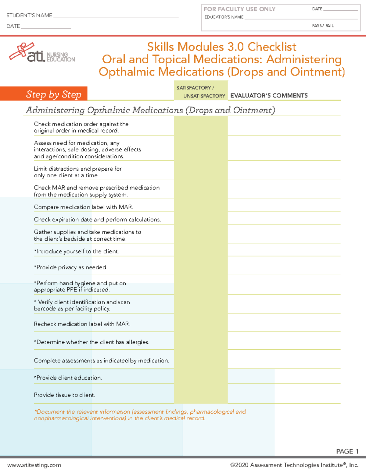 Skills Checklist Oral Topical Opthalmic - EDUCATOR IMPLEMENTATION GUIDE ...