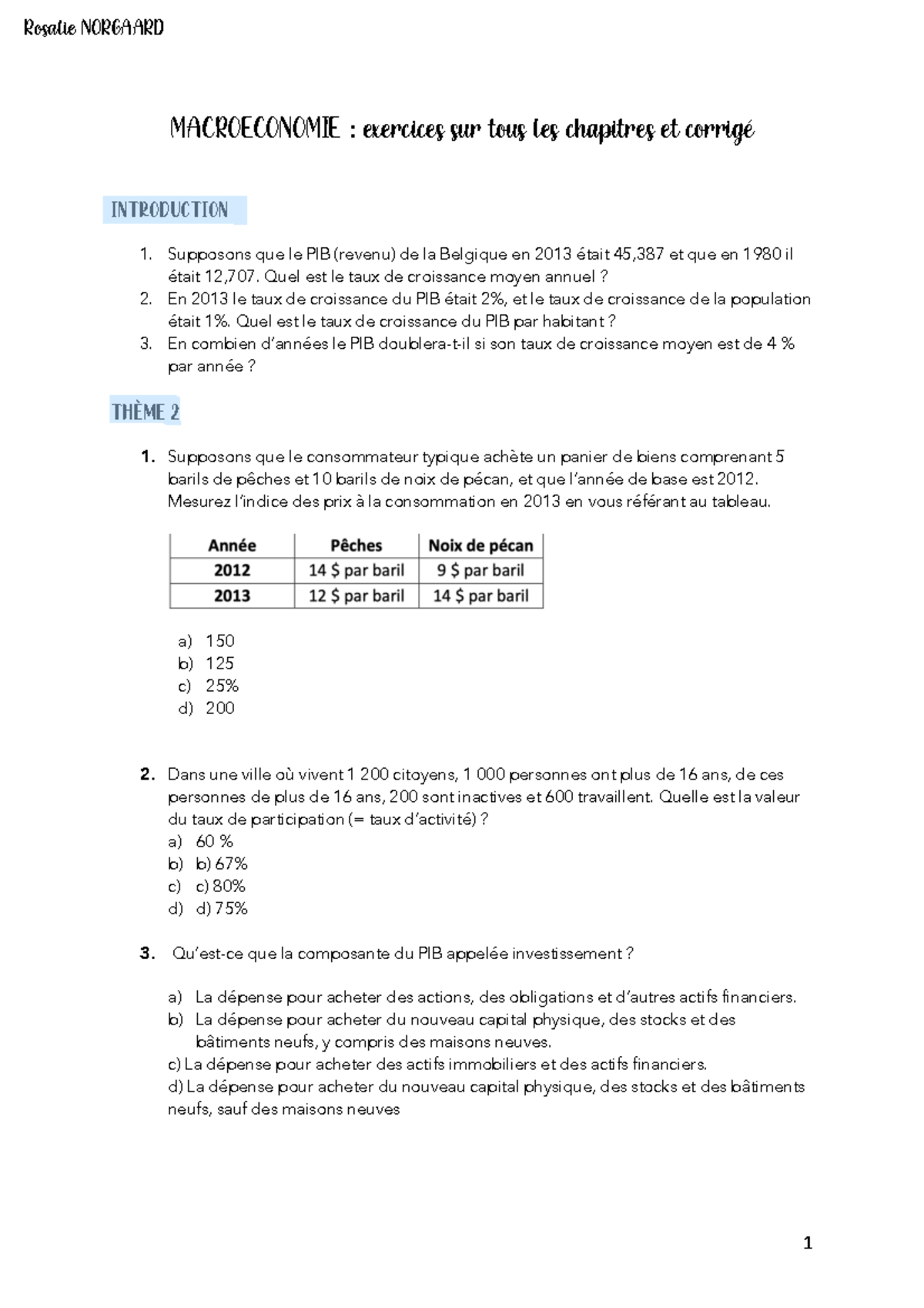 Exercices Macro Corrig S Macroeconomie Exercices Sur Tous Les