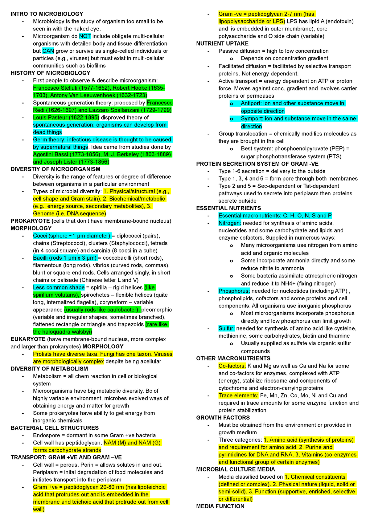 GMCR ECS - Cheat Sheet for exam - INTRO TO MICROBIOLOGY Microbiology is ...