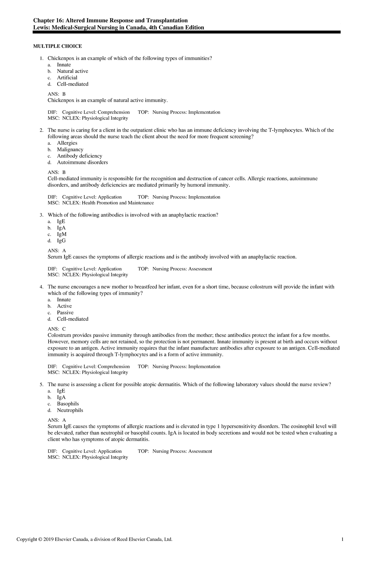 Exam View - Chapter 16 - Chapter 16: Altered Immune Response and ...