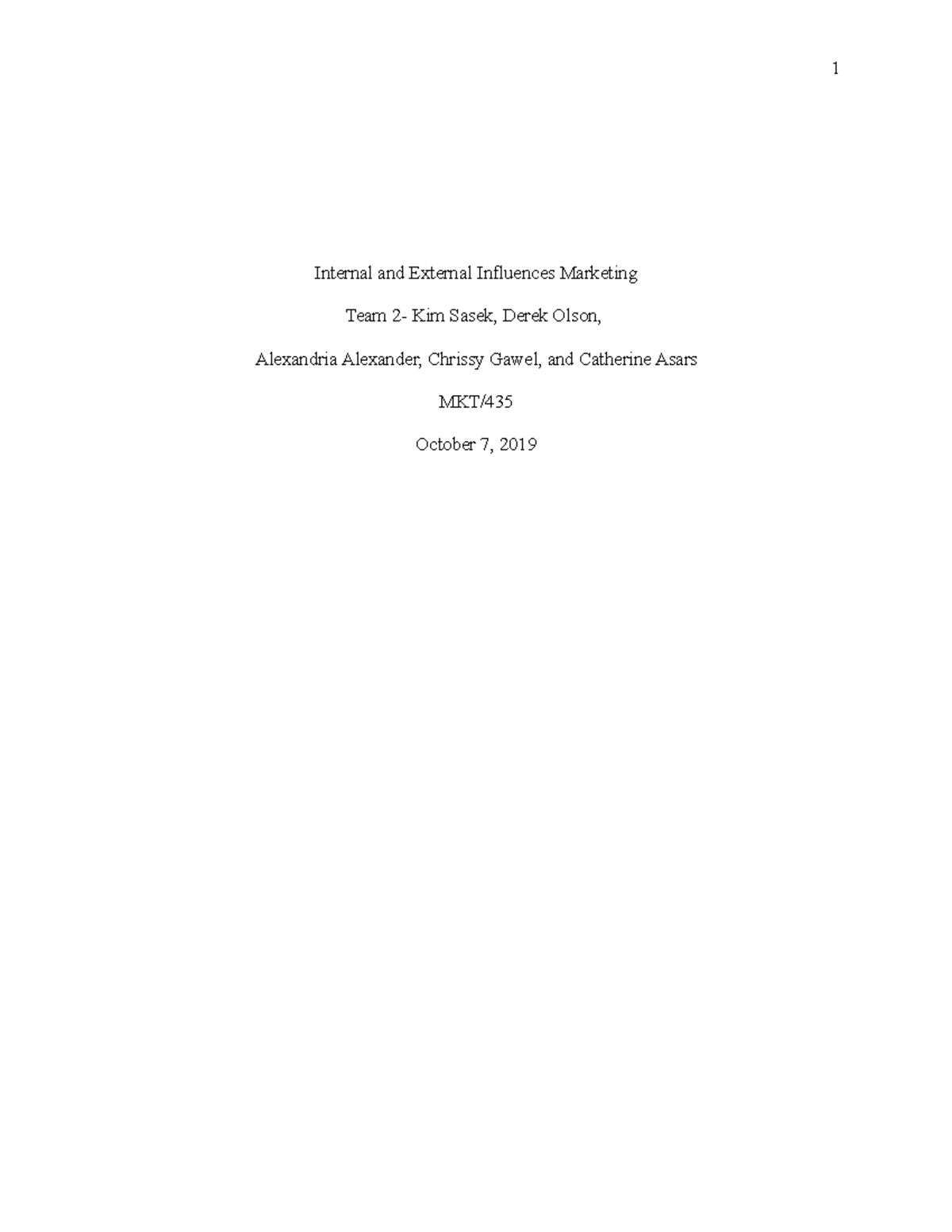 Internal and External Influences Marketing Paper - Internal and ...