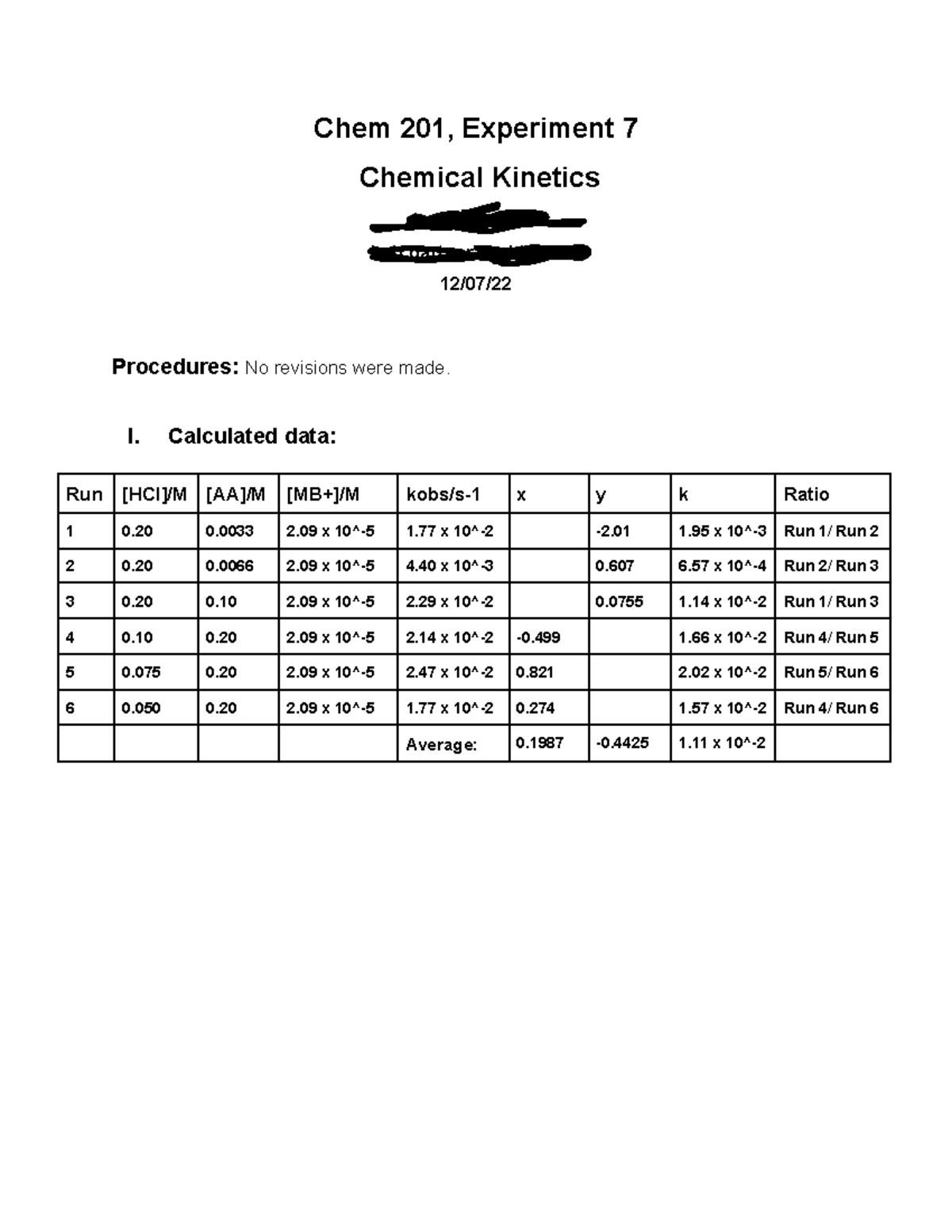 chemical kinetics lab experiment