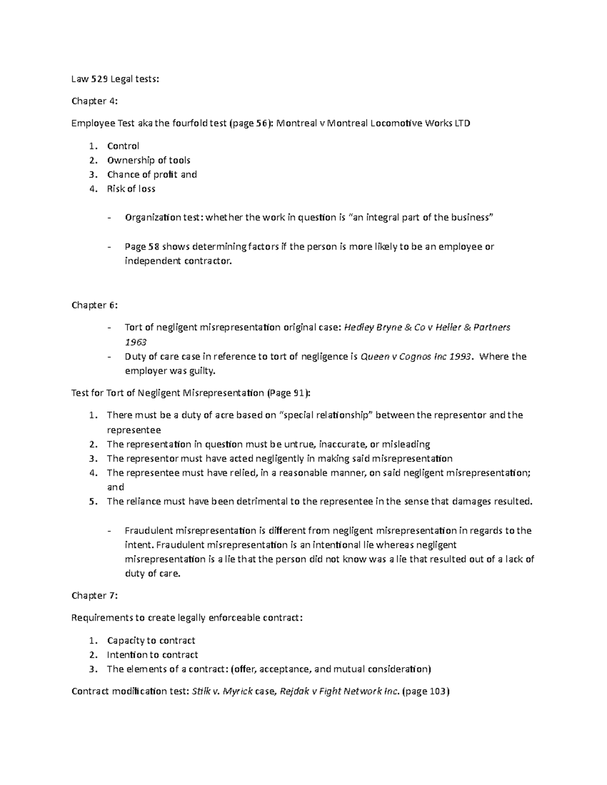 Law 529 Legal tests First Midterm Law 529 Legal tests Chapter 4