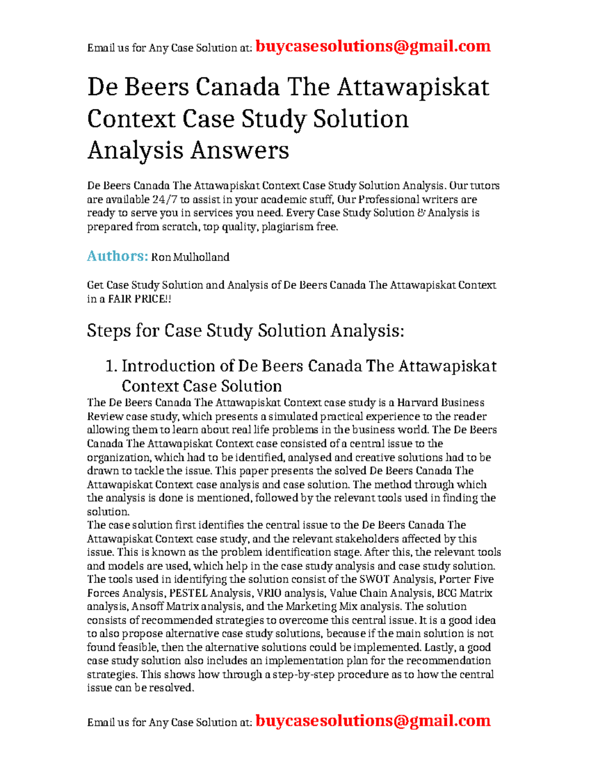 Case Solution De Beers Canada The Attawapiskat Context - De Beers ...