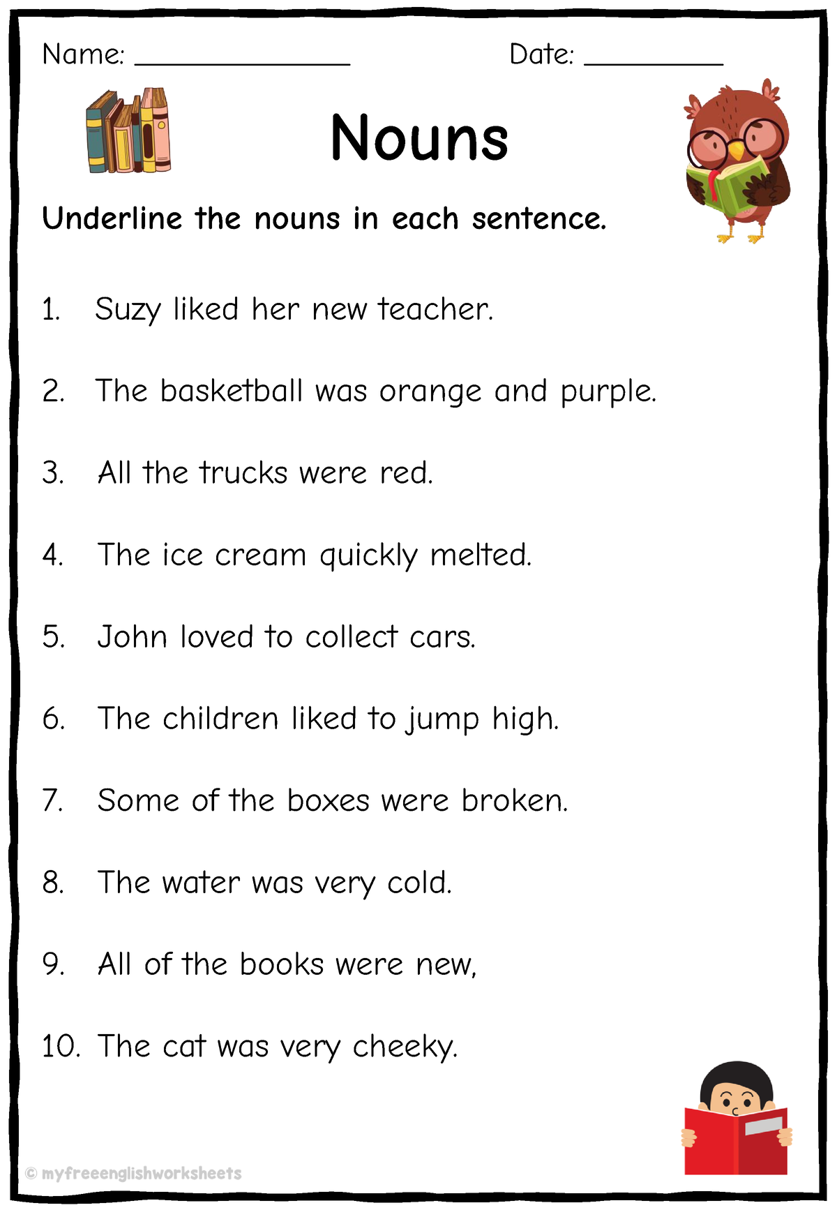 Noun Worksheet 2 Underline The Noun Nouns Underline The Nouns In Each 