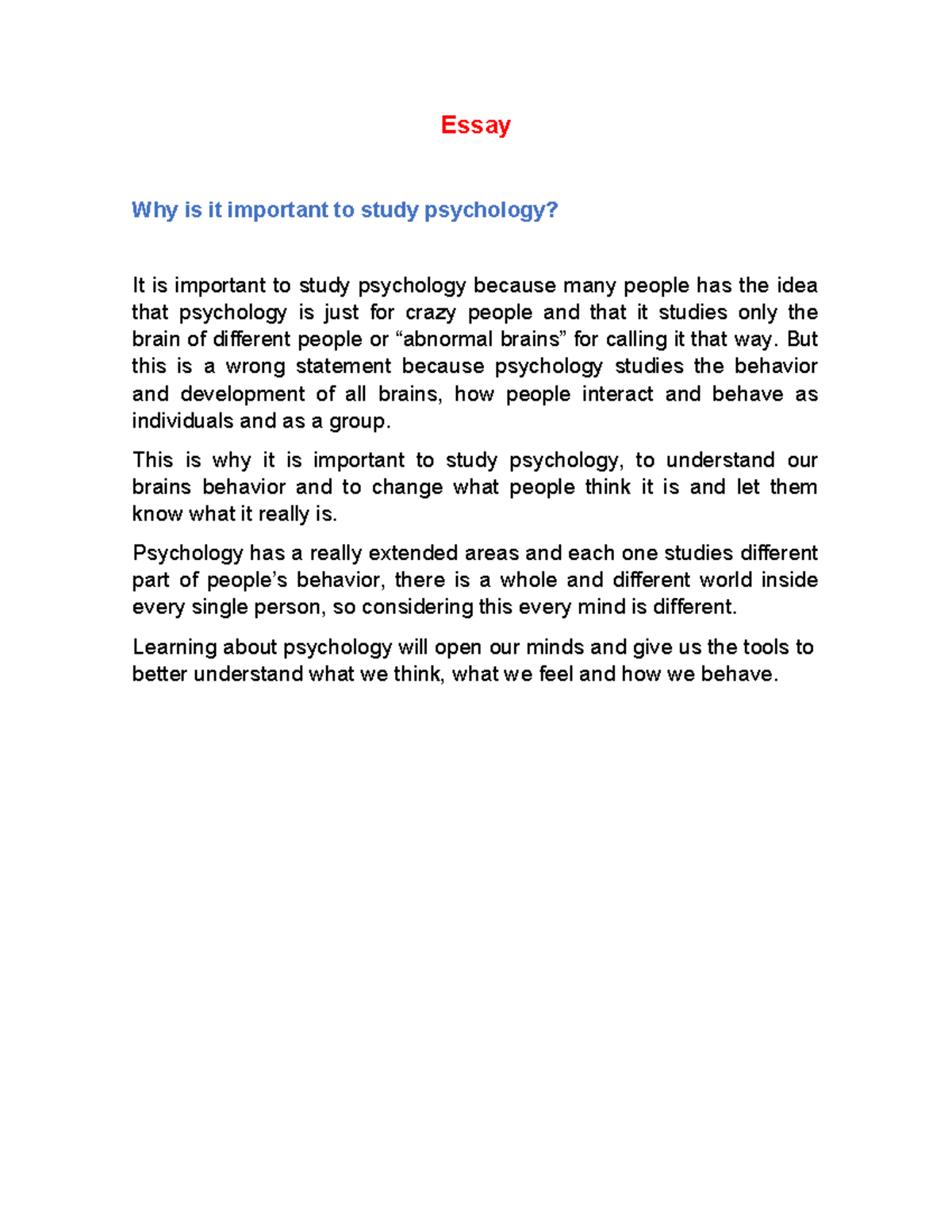 essay on why i want to study psychology