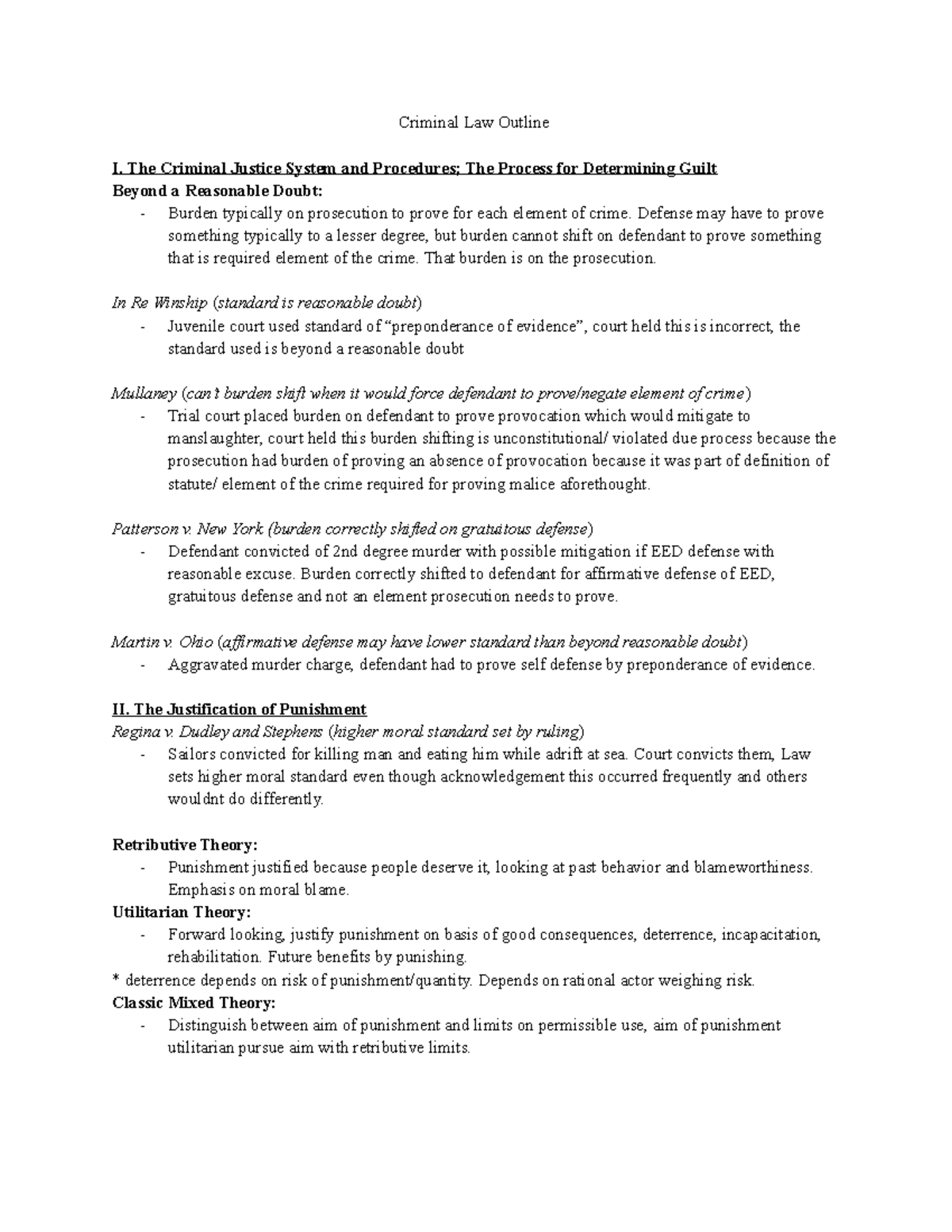 Criminal Law Outline - The Criminal Justice System and Procedures; The ...