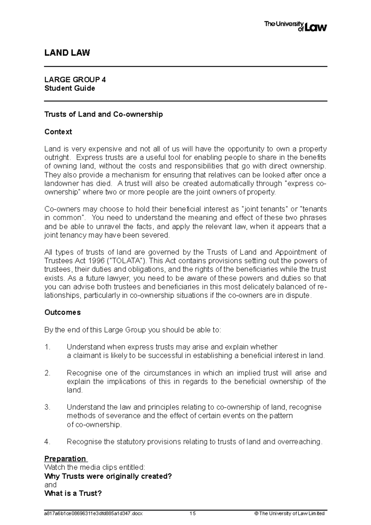 Land Law LG 4 - Land Law LG 4 - LAND LAW LARGE GROUP 4 Student Guide ...