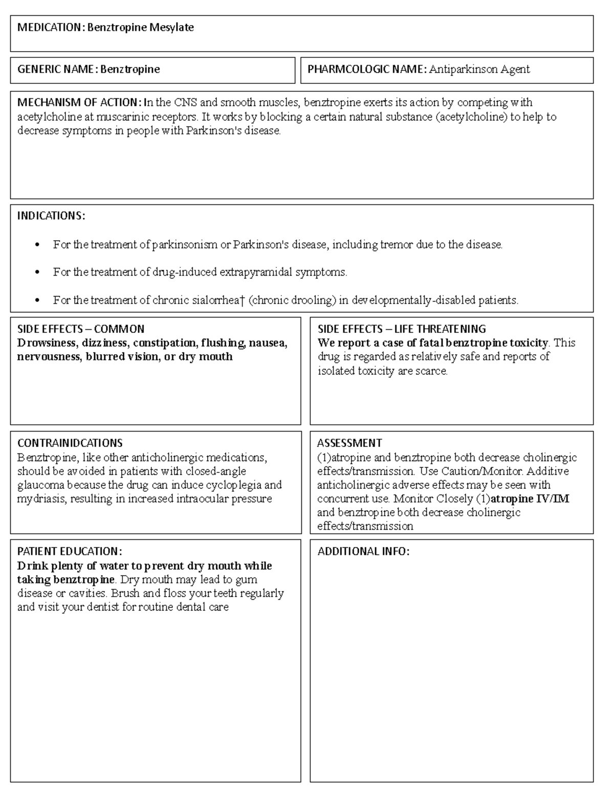 Medication Card Template - MECHANISM OF ACTION: In the CNS and smooth ...