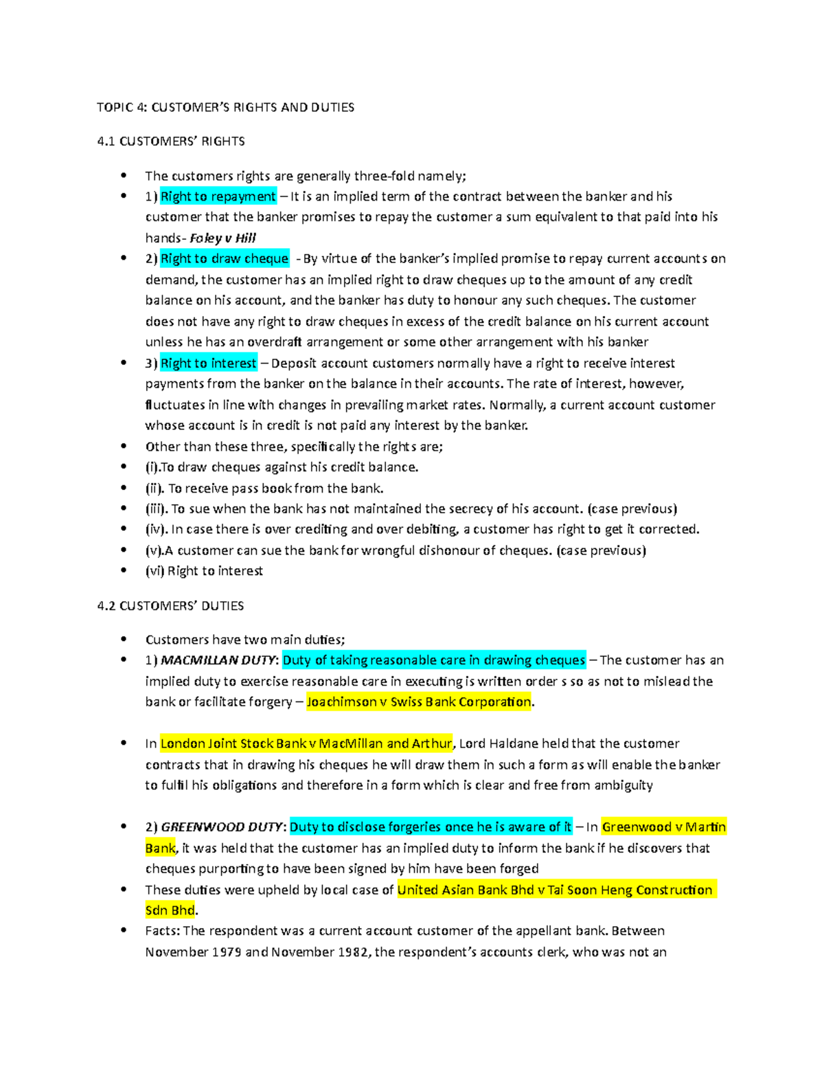 Topic 4 - Topic 4: Customer’s Rights And Duties 4 Customers’ Rights The 