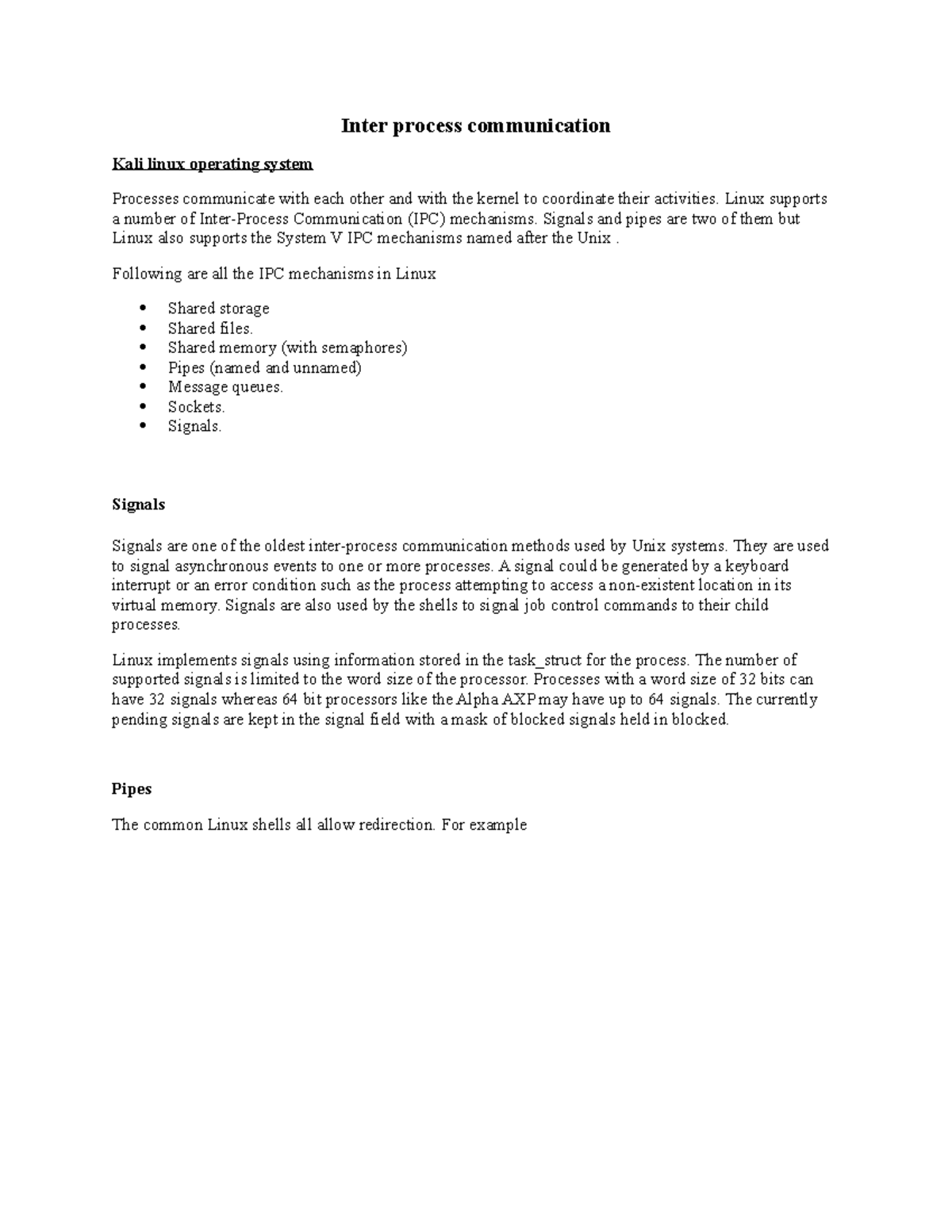 IPC - I am a student. - Inter process communication Kali linux ...