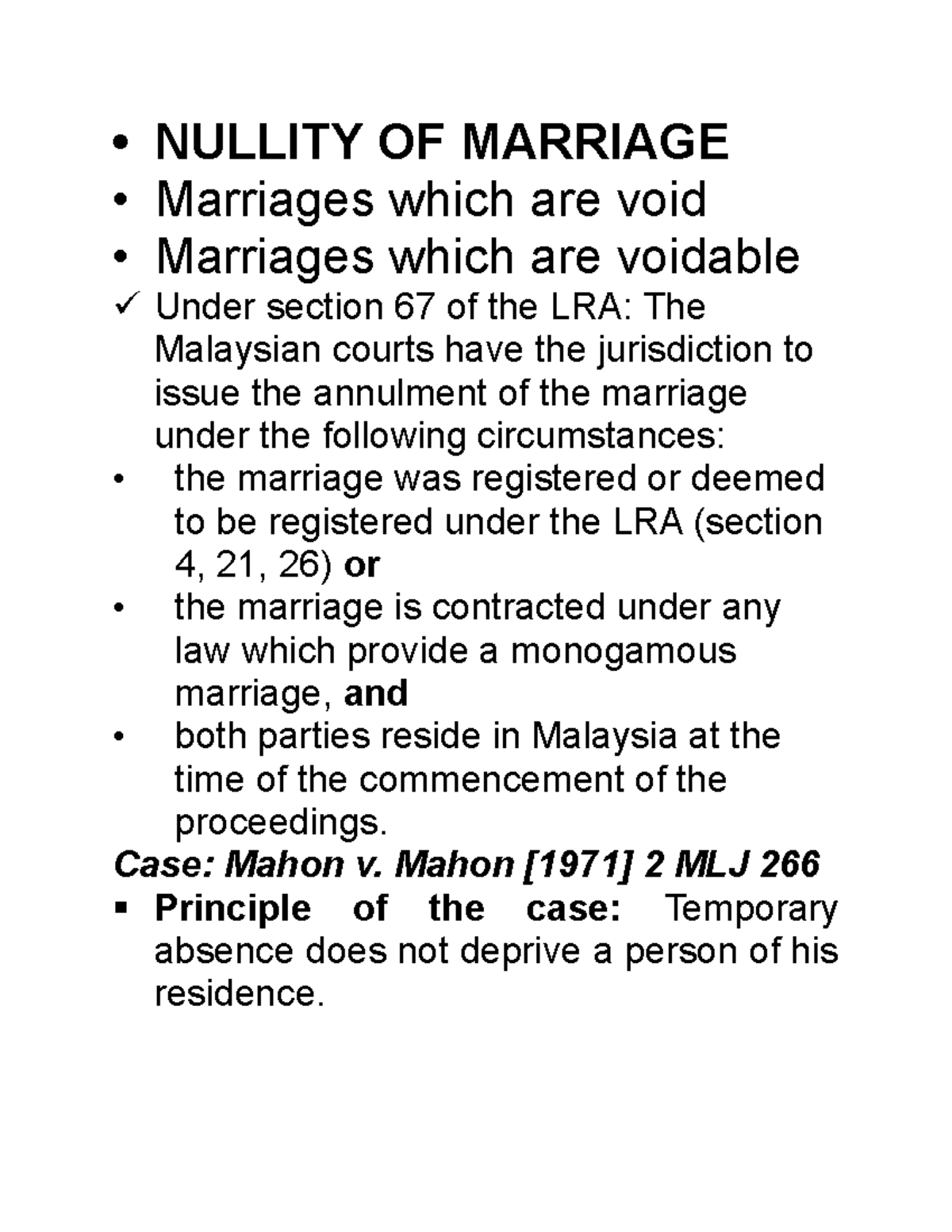 Chapter 5 - Family Law Notes - • NULLITY OF MARRIAGE • Marriages Which ...