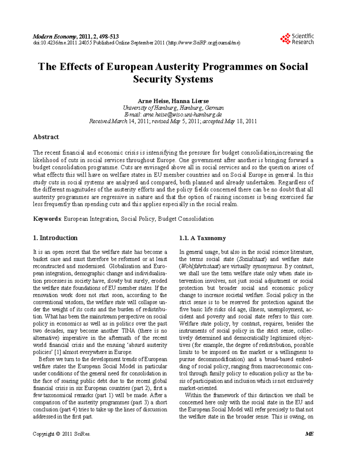 The Effects of European Austerity Programmes on Social Security System ...