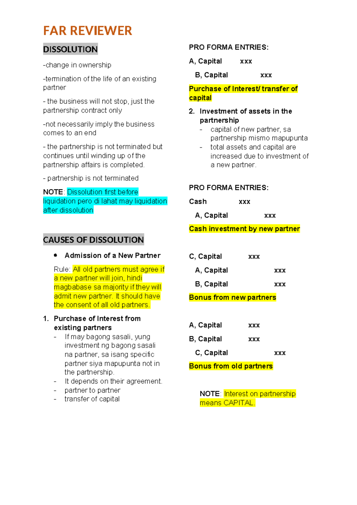 Far reviewer - FAR REVIEWER DISSOLUTION -change in ownership ...