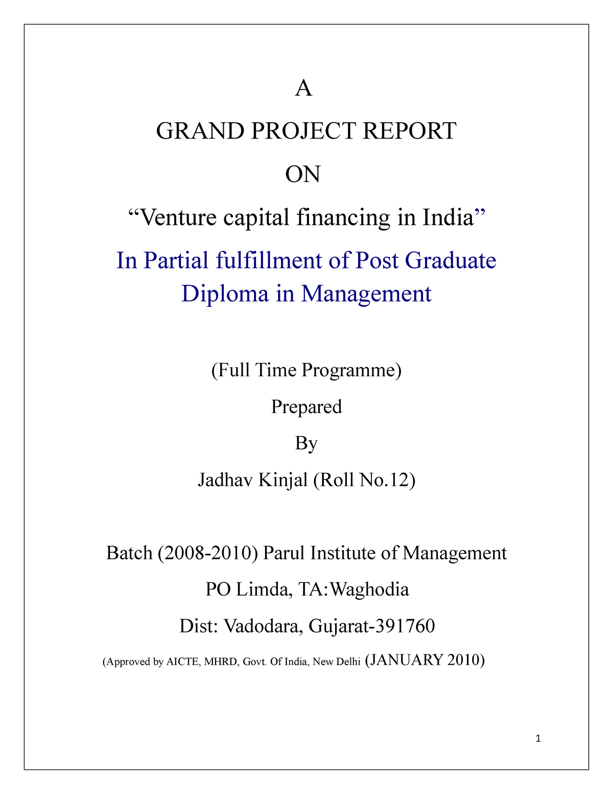 dissertation report on venture capital