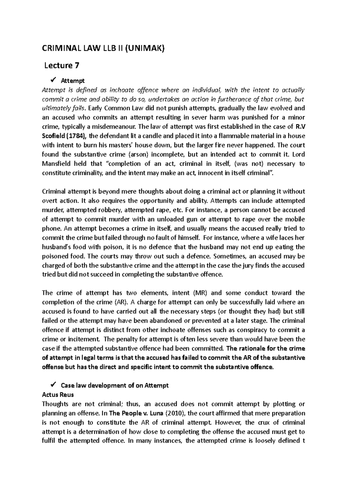 Criminal LAW Lecture 7 (f) - CRIMINAL LAW LLB II (UNIMAK) Lecture 7 ...