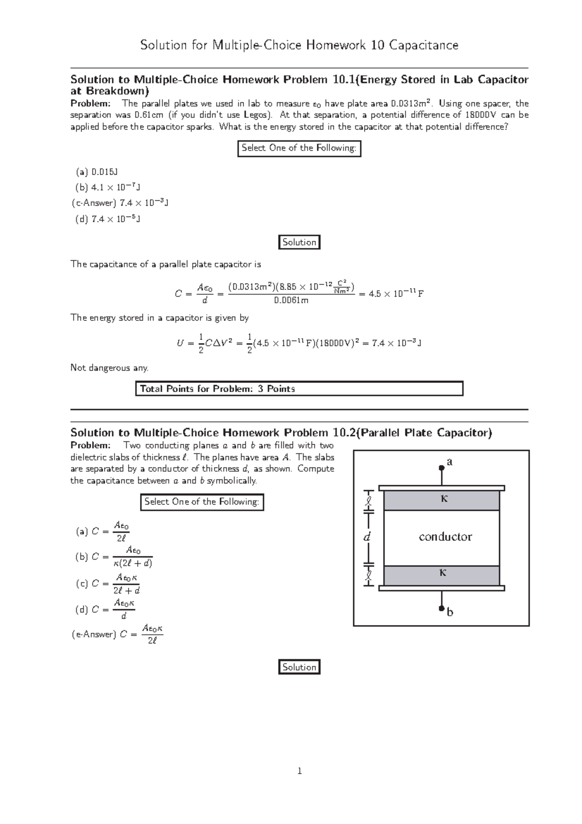 Solution MC Hwk (10) - MC HW 10 - Solution For Homework 10 Capacitance ...