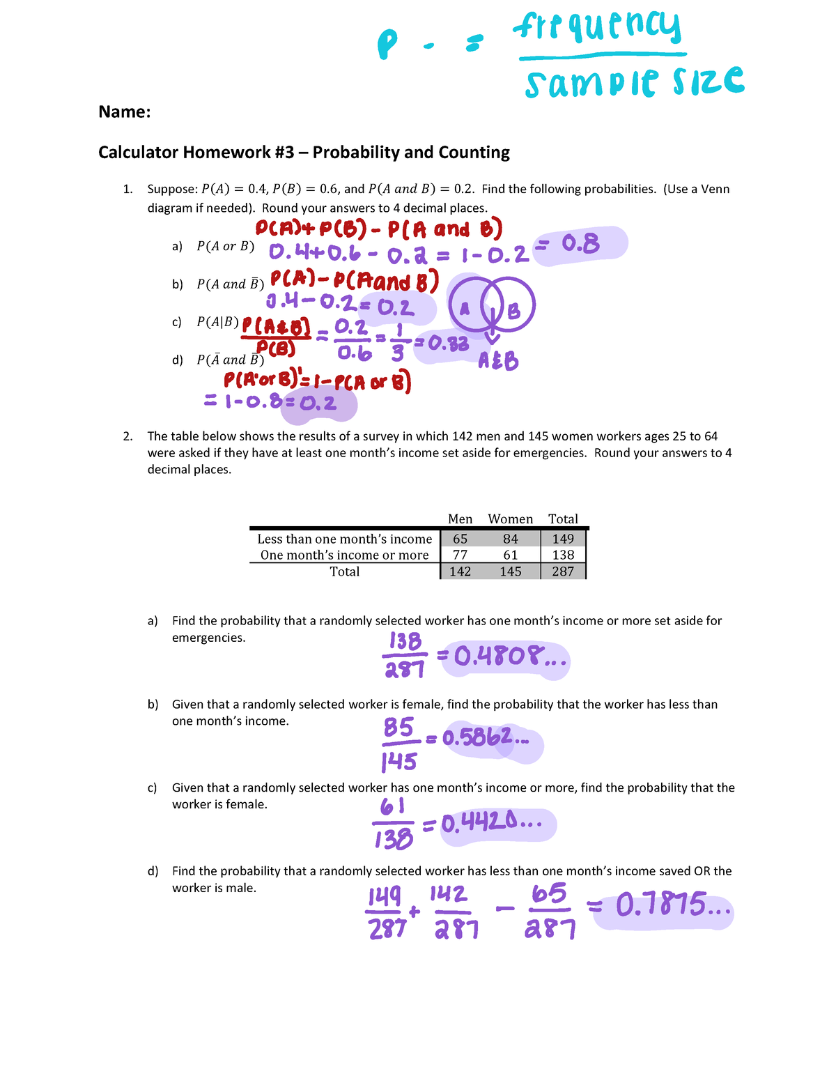 homework solutions probability