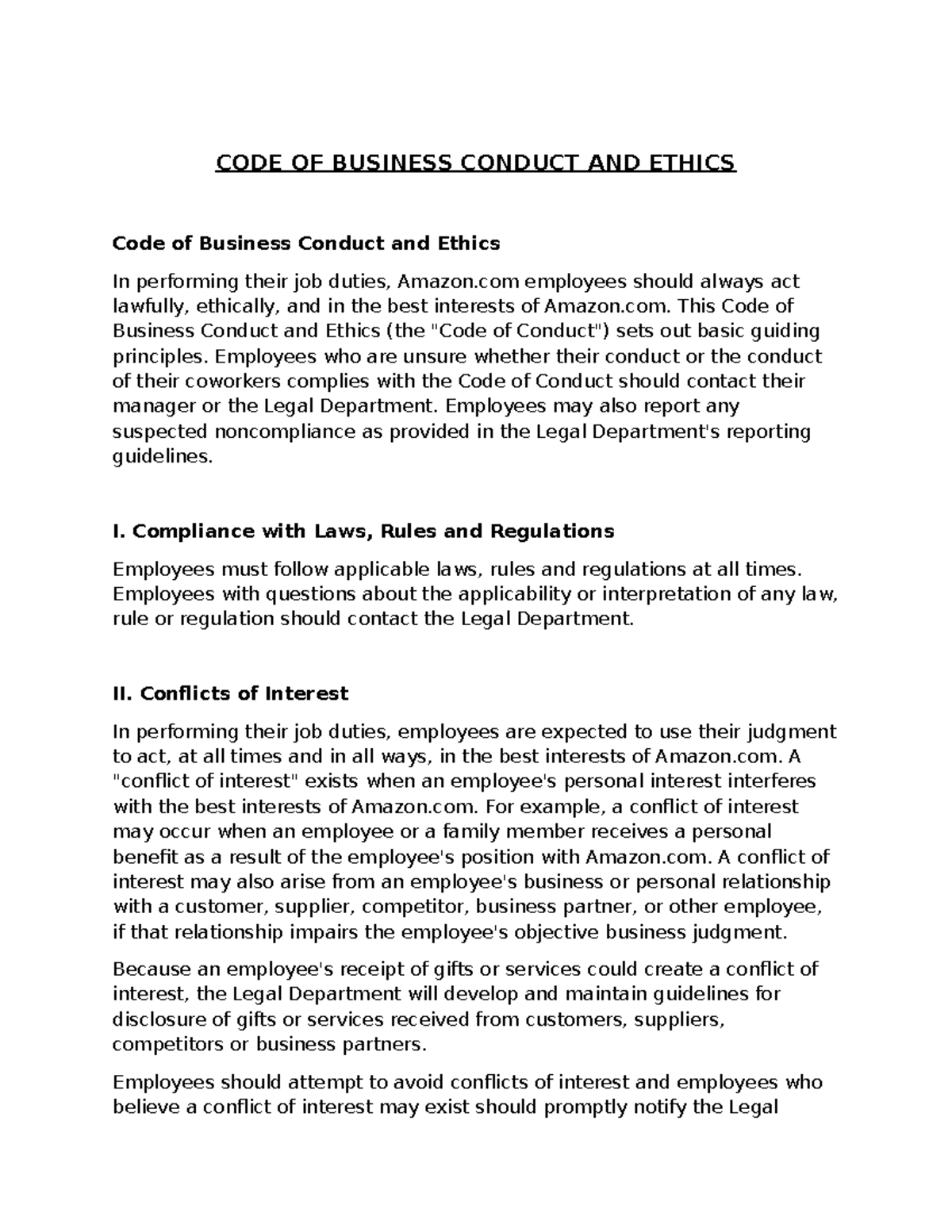 Code of Ethics - CODE OF BUSINESS CONDUCT AND ETHICS Code of Business ...